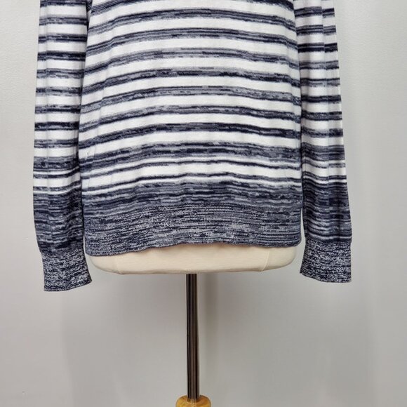 Express Black Gray White Striped Preppy Partial Button Front Sweater Top Size M - Picture 5 of 13
